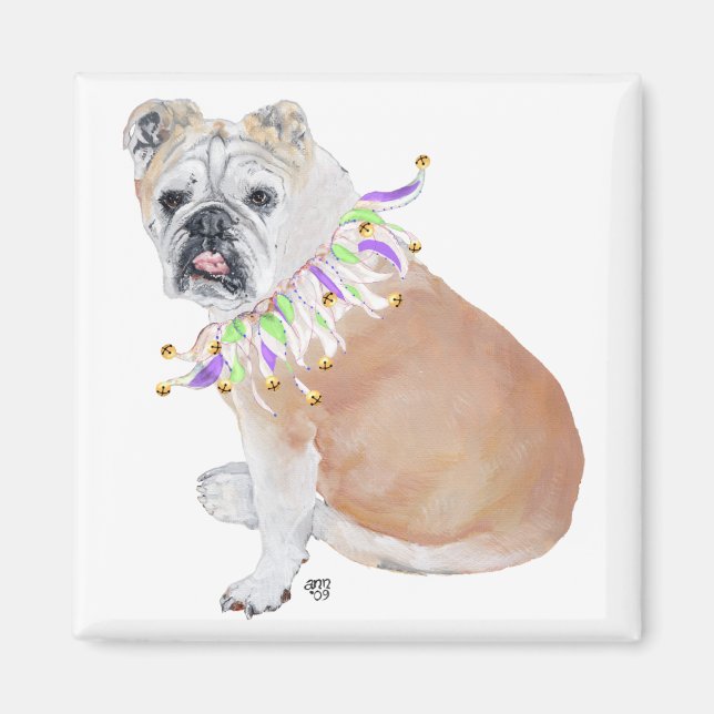 Aimant Bouledogue anglais en collier de fête (Devant)