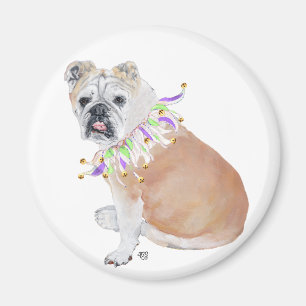 Aimant Bouledogue anglais en collier de fête