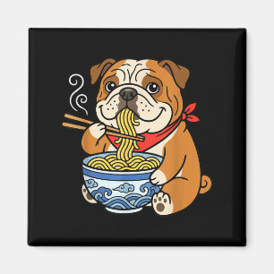 Aimant Bouledogue anglais minimaliste mangeant du Ramen j