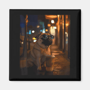 Aimant Bouledogue avec café glacé