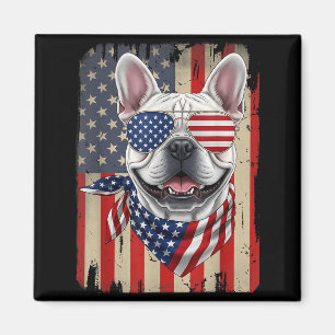 Aimant Bouledogue français 4 juillet Drapeau américain US