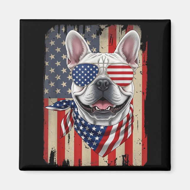 Aimant Bouledogue français 4 juillet Drapeau américain US (Devant)