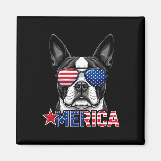 Aimant Bouledogue français 4 juillet merica drapeau améri (Devant)