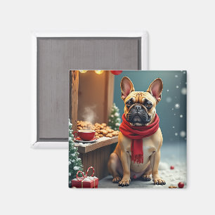 Aimant Bouledogue français au marché de Noël vintage