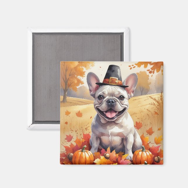 Aimant Bouledogue français dans les feuilles d'automne, A (Recto/Verso)