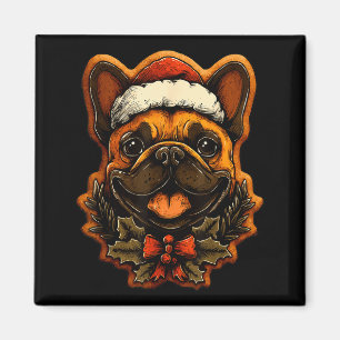 Aimant Bouledogue français de Noël avec chapeau de Père N