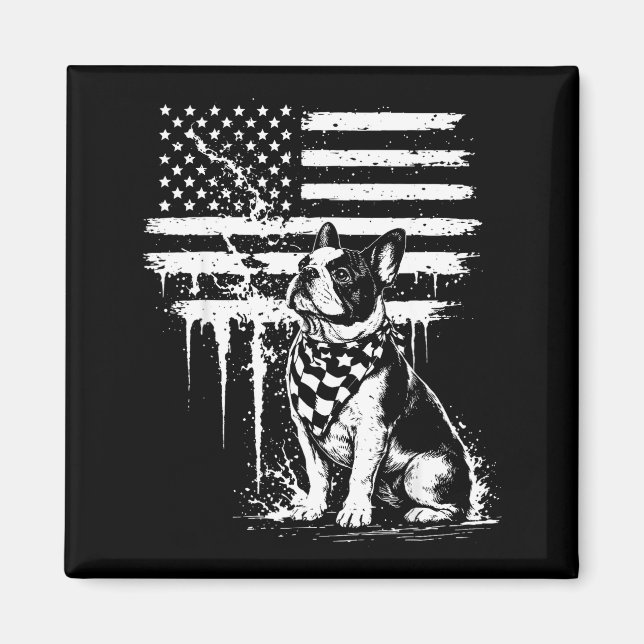 Aimant Bouledogue français drapeau américain 4 juillet am (Devant)