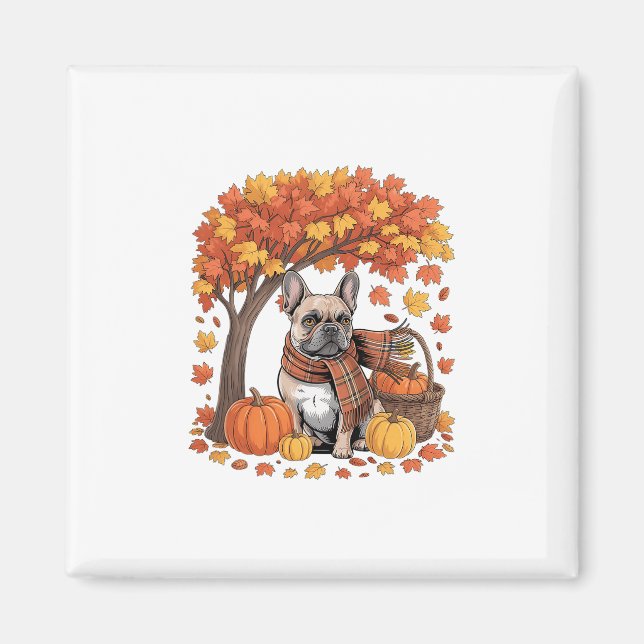 Aimant Bouledogue français écharpe d'automne citrouille f (Devant)