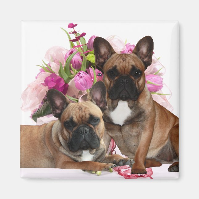 Aimant Bouledogue français Fleurs Bouledogue français Fêt (Devant)