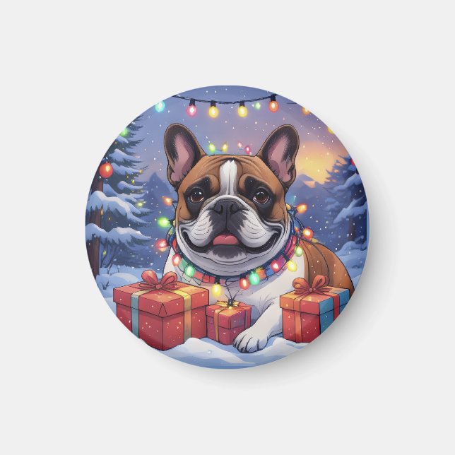 Aimant Bouledogue français French Bulldog Noël (Devant)