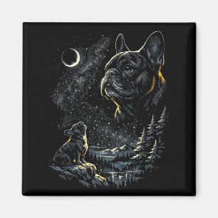 Aimant Bouledogue français hurlant à la lune vintage 90s
