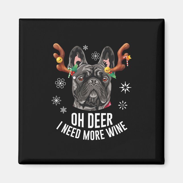 Aimant Bouledogue français noir de Noël bois de cerf vin  (Devant)