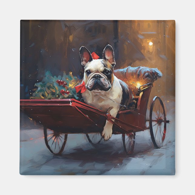 Aimant Bouledogue français saison festive de Noël (Devant)