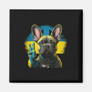 Aimant Bouledogue français Ukraine Paix Et Amour Drapeau 