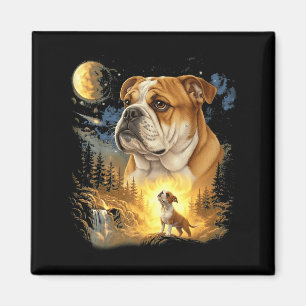 Aimant Bouledogue hurleur à la lune vintage rétro 90s
