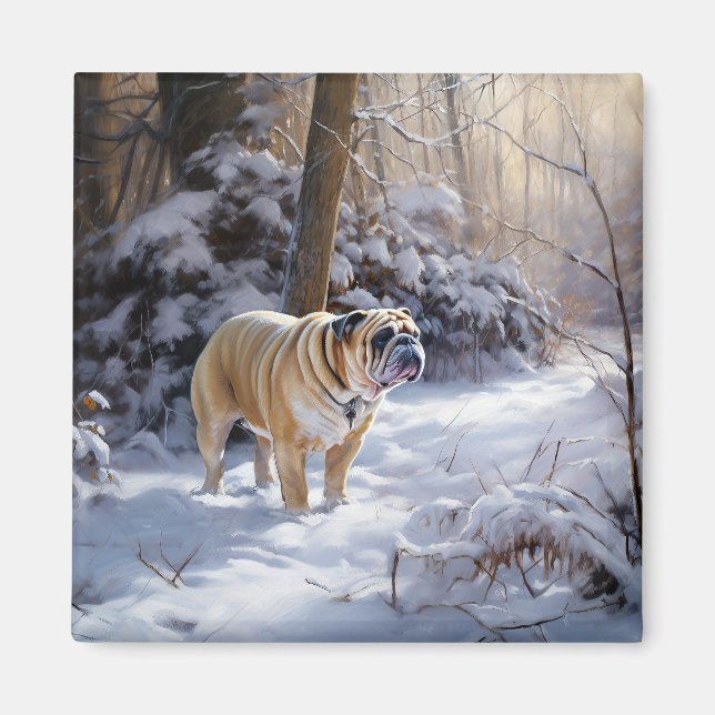 Aimant Bouledogue Noël Let It Snow Brossé (Devant)