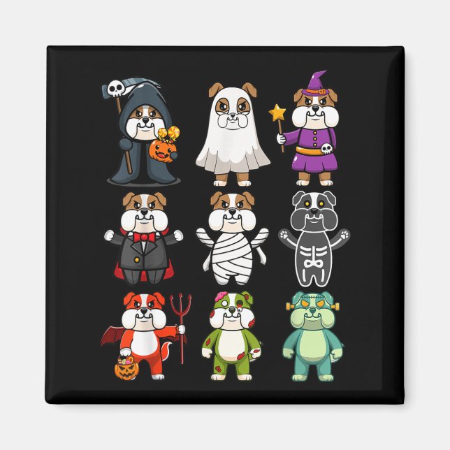 Aimant Bouledogue Spooky Boo-Jee Horreur Citrouille Boule (Devant)