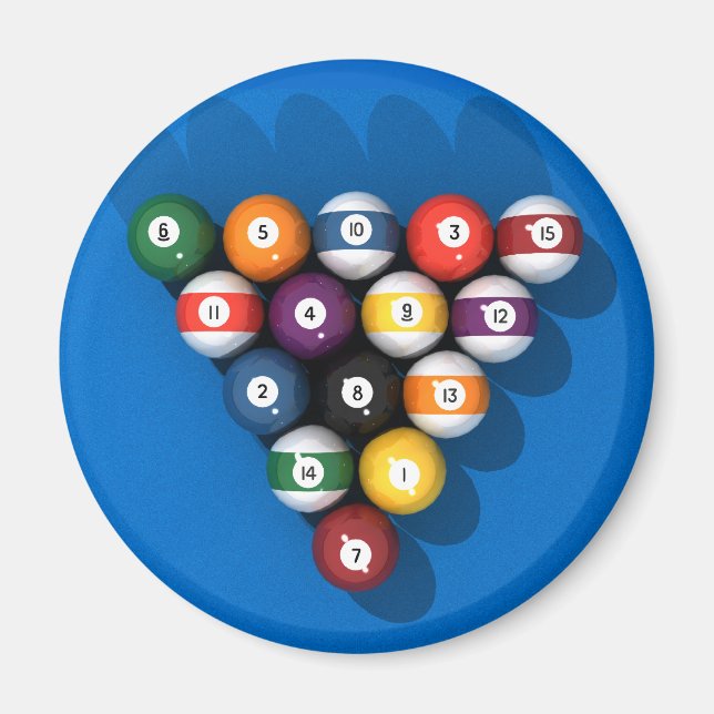 Aimant Boules de billard sur feutre bleu : (Devant)