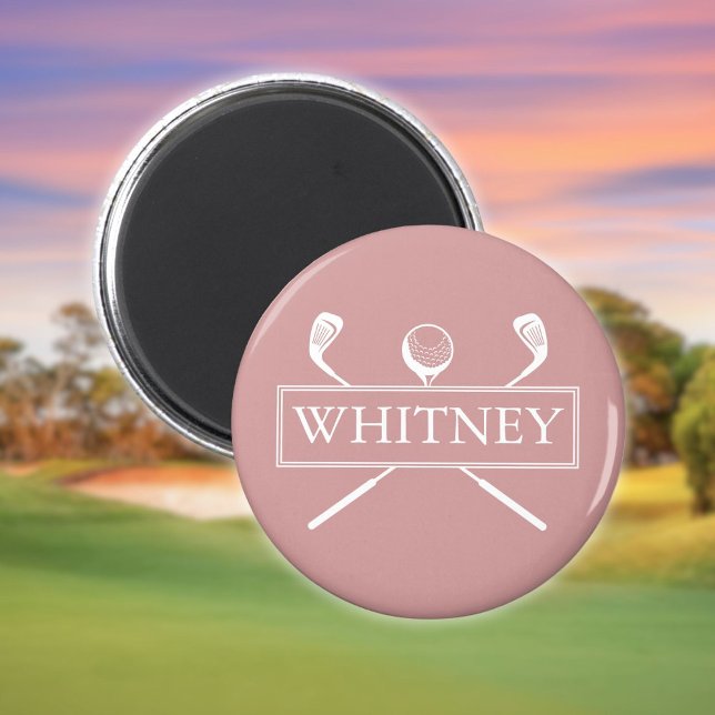 Aimant Boules de golf personnalisées Dusty Rose (Dusty Rose Custom Name Golf Ball Clubs Magnet)