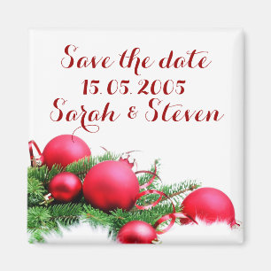 Aimant Boules de Noël rouges Sauvez la date
