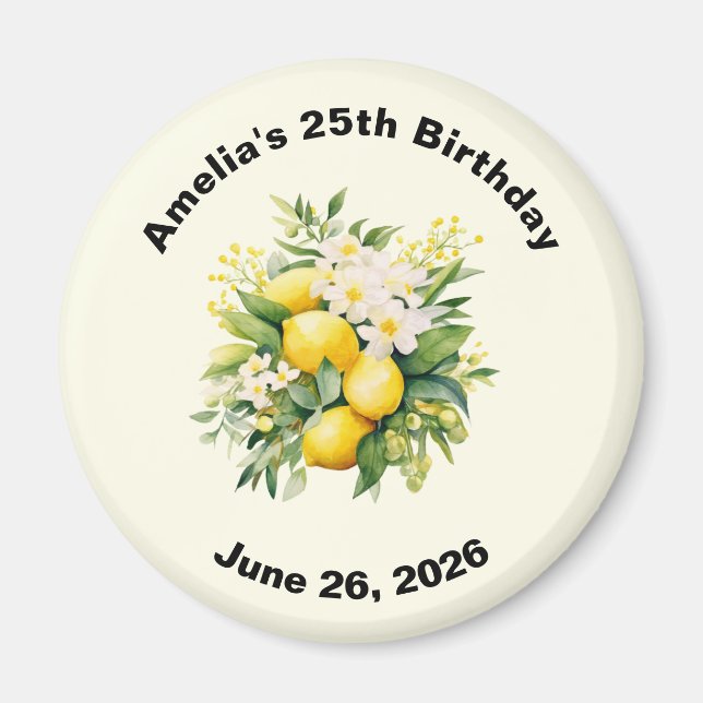 Aimant Bouquet de citrons avec fleurs blanches Anniversai (Devant)