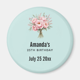 Aimant Bouquet de fleurs de pivoine rose pour fête d'anni
