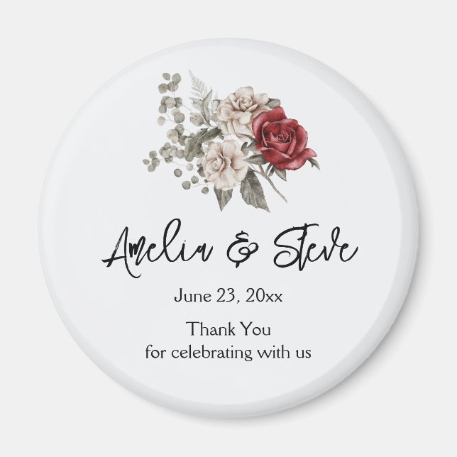 Aimant Bouquet de fleurs de rose crème et rouge pour mari (Devant)