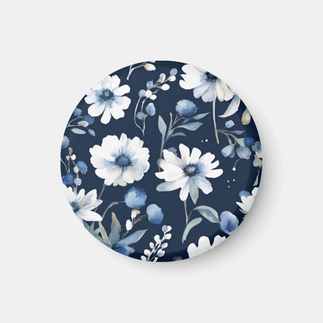 Aimant Bouquet de fleurs élégant aquarelle bleue (Devant)