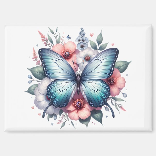 Aimant Bouquet de fleurs papillon vibrant Art-96283 (Recto)