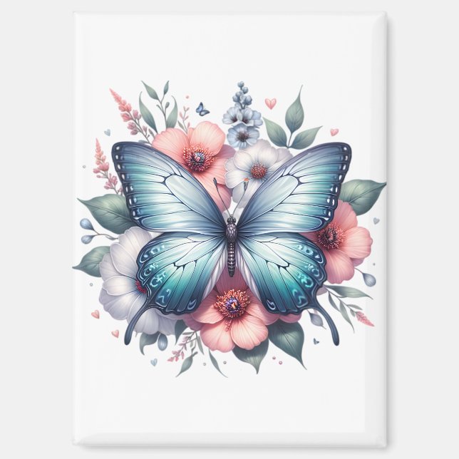 Aimant Bouquet de fleurs papillon vibrant Art-96283 (Recto)
