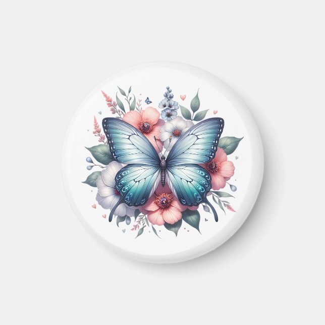 Aimant Bouquet de fleurs papillon vibrant Art-96283 (Devant)