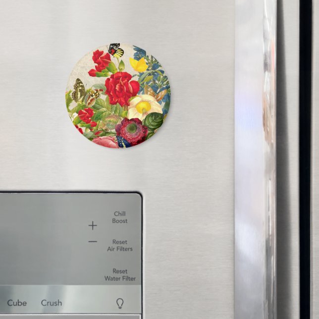 Aimant Bouquet de fleurs vintages aux papillons (In situ (réfrigérateur))