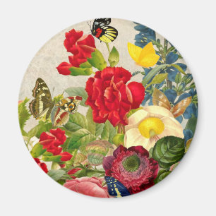 Aimant Bouquet de fleurs vintages aux papillons