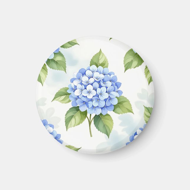 Aimant Bouquet de Hortensias Bleu Pastel (Devant)