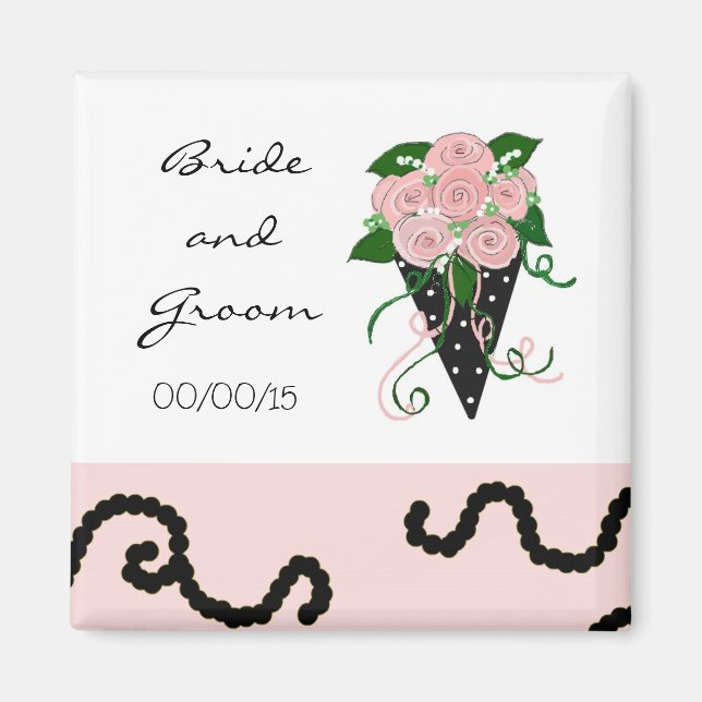 Aimant Bouquet de mariage élégant rose et noir (Devant)