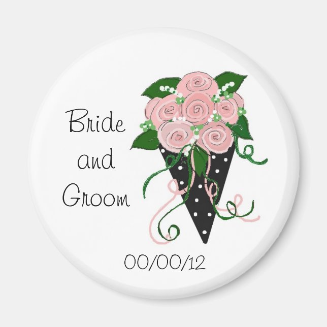Aimant Bouquet de mariage élégant rose et noir (Devant)