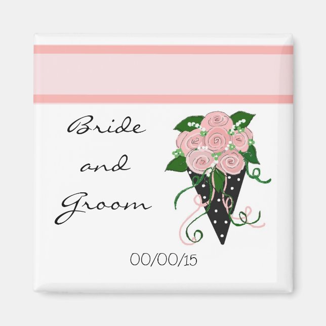 Aimant Bouquet de mariage élégant rose et noir (Devant)