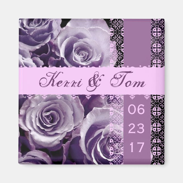 Aimant Bouquet de Rose Mariage Lilac pourpre avec dentell (Devant)