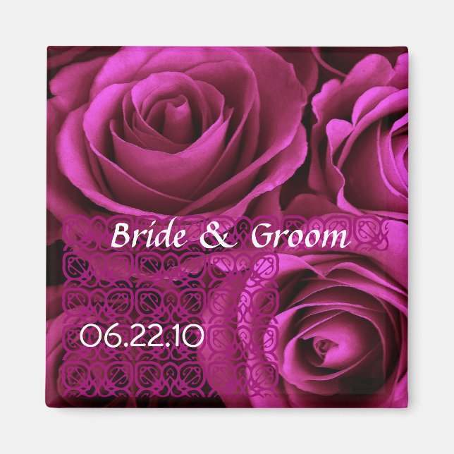 Aimant Bouquet de Rose Mariage MAGENTA avec dentelle (Devant)