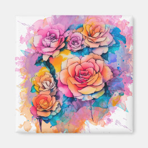 Aimant Bouquet de roses en taches de peinture aquarelle m