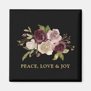 Aimant Bouquet d'hiver Paix Amour et Joie Noir Vacances