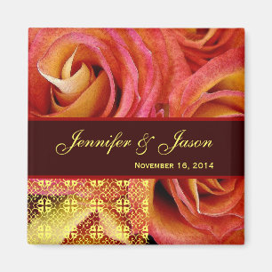 Aimant Bouquet rose de chocolat de dentelle jaune rouge