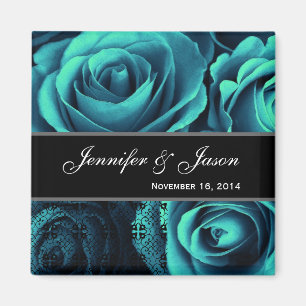 Aimant Bouquet rose de mariage BLEU TURQUOISE avec la