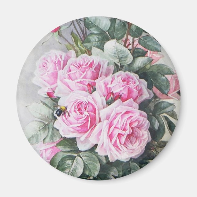 Aimant Bouquet Roses roses vintages (Devant)