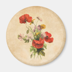 Aimant Bouquet rustique vintage Pépites rouges Fleurs sa