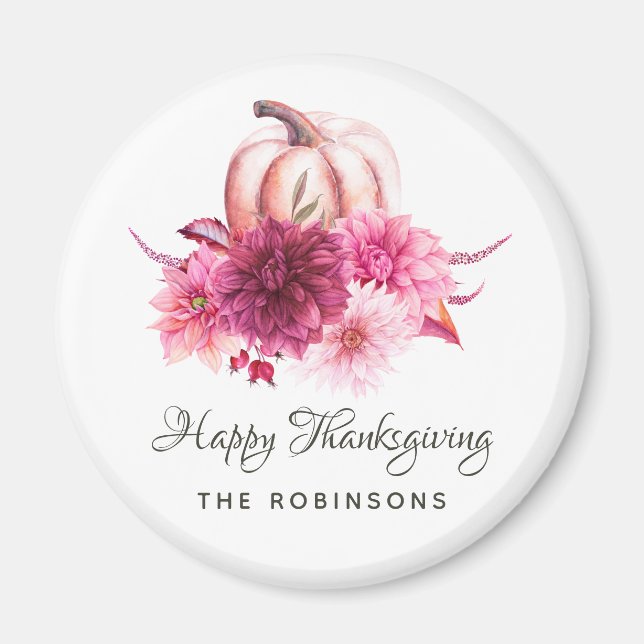 Aimant Bourgogne et floral rose pour Thanksgiving (Devant)