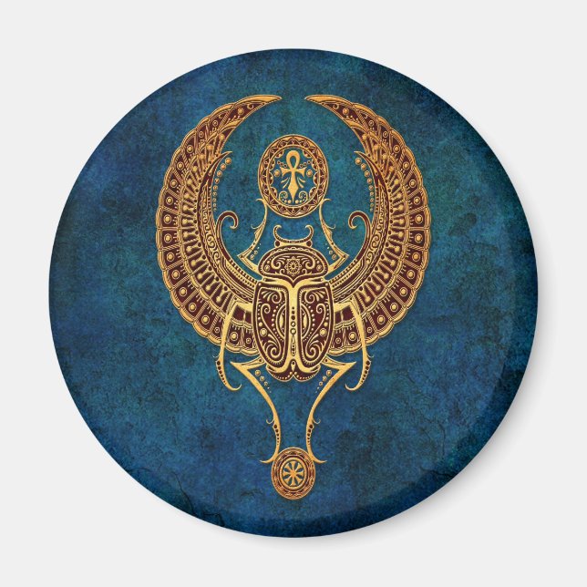 Aimant Bousier égyptien ailé avec ankh - bleu (Devant)