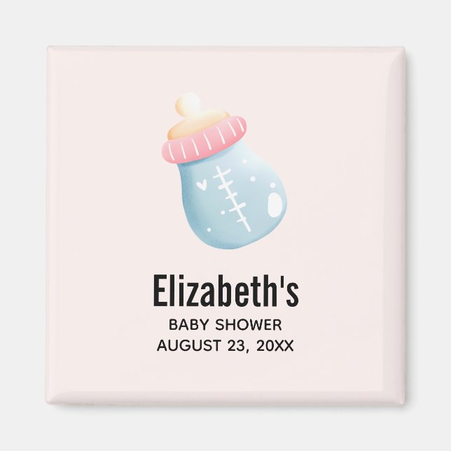 Aimant Bouteille bébé bleu et rose joli save the date (Devant)