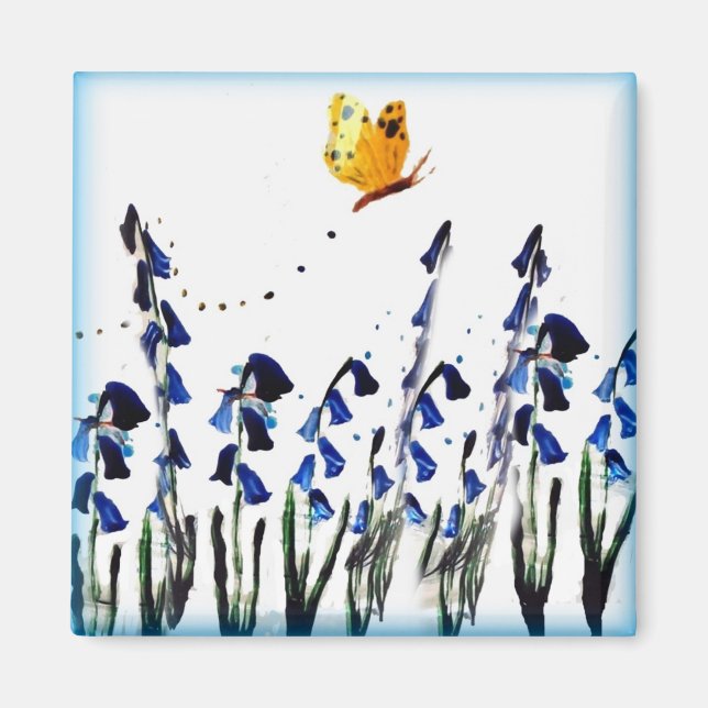 Aimant Bouteille Bleu Papillon Printemps Floral (Devant)