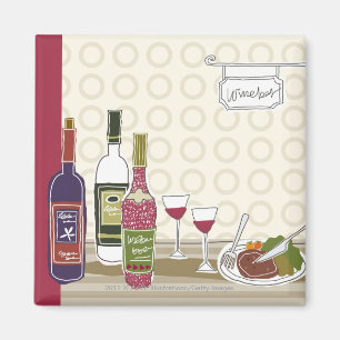 Aimant Bouteilles de vin avec des verres à vin sur la